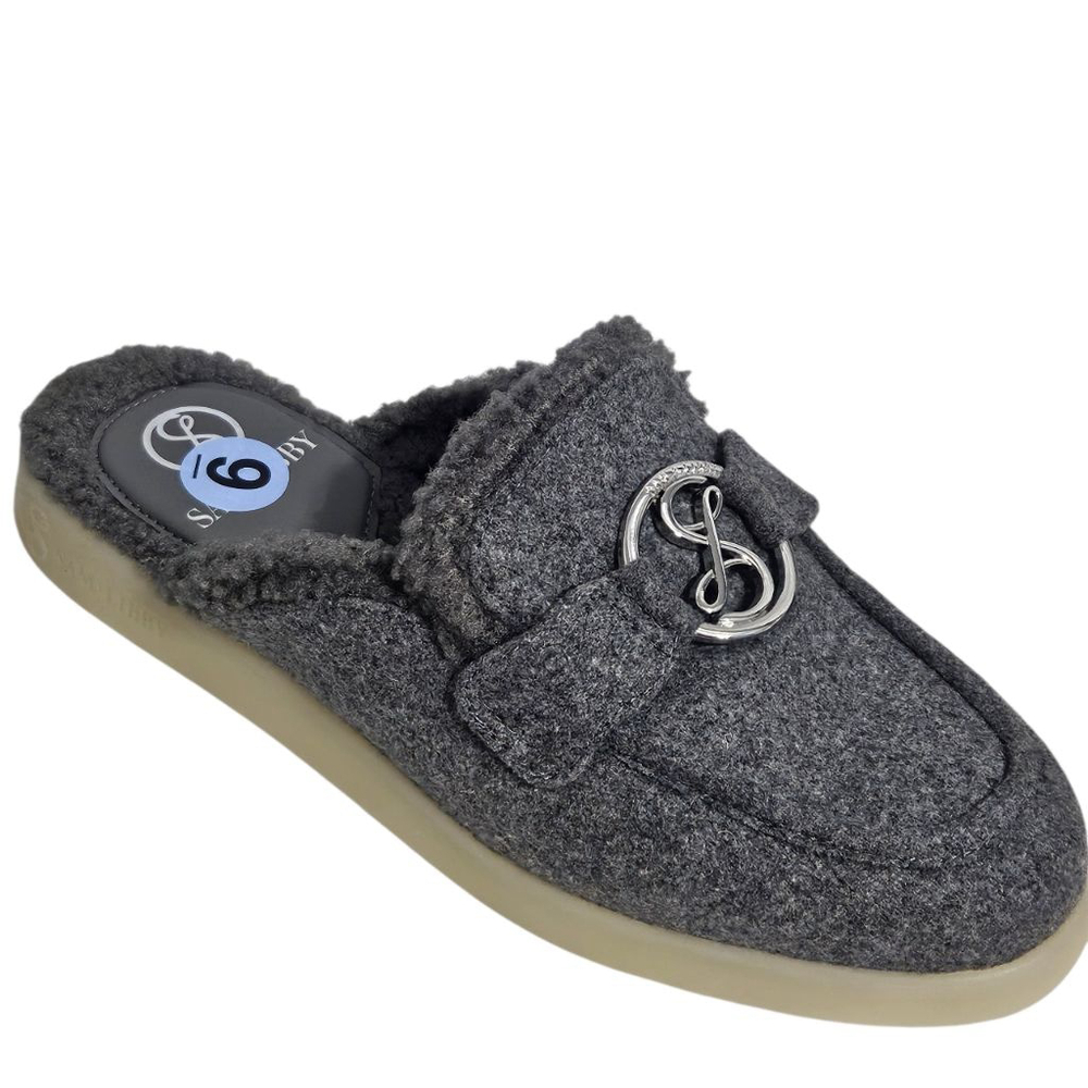 SAM & LIBBY Shelby Gray Cozy Mules Sz 9 - Picture 3 of 6
